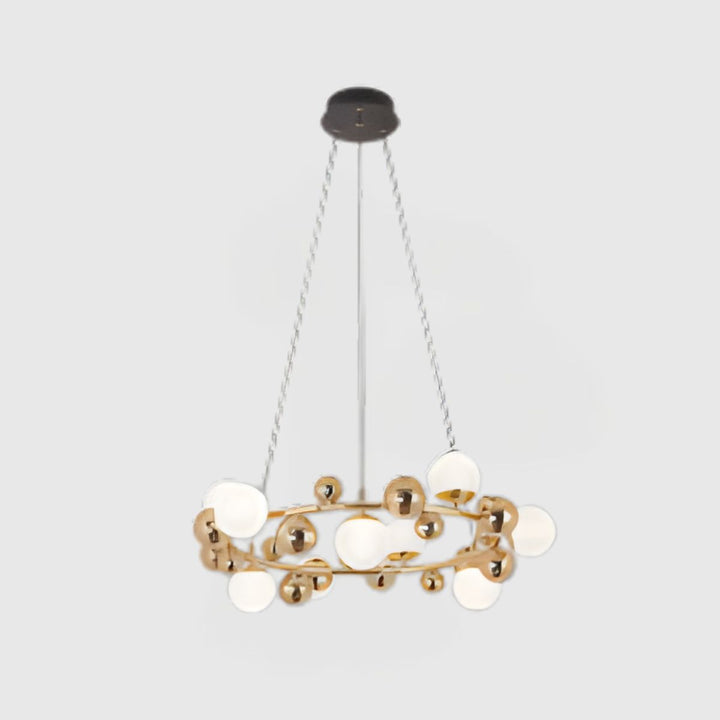 Modern Gold Ring Chandelier – Ceiling Light with White & Decorative Spheres