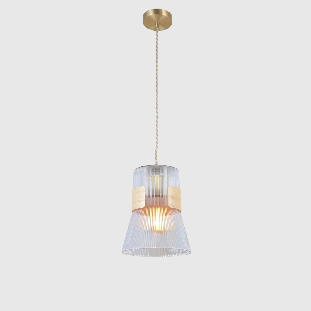 Glass Wood Adjustable Pendant Ceiling Light