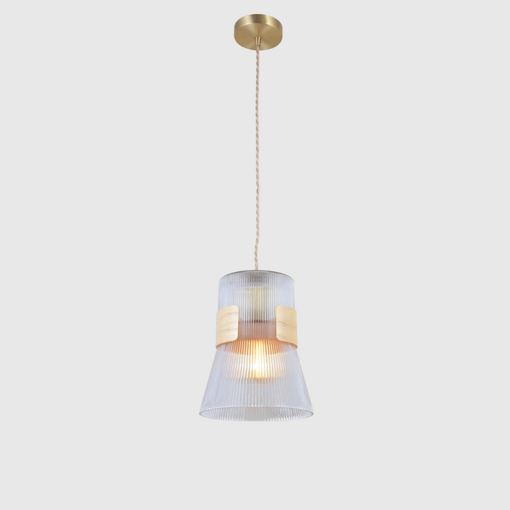 Glass Wood Adjustable Pendant Ceiling Light