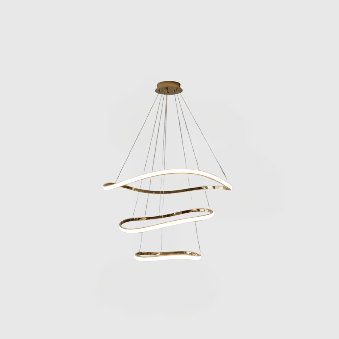 Modern LED Chandelier – Multi-Ring Wavy Design with Gold/Brass Finish