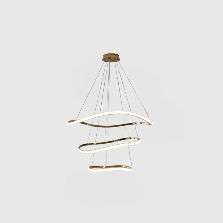 Modern LED Chandelier – Multi-Ring Wavy Design with Gold/Brass Finish