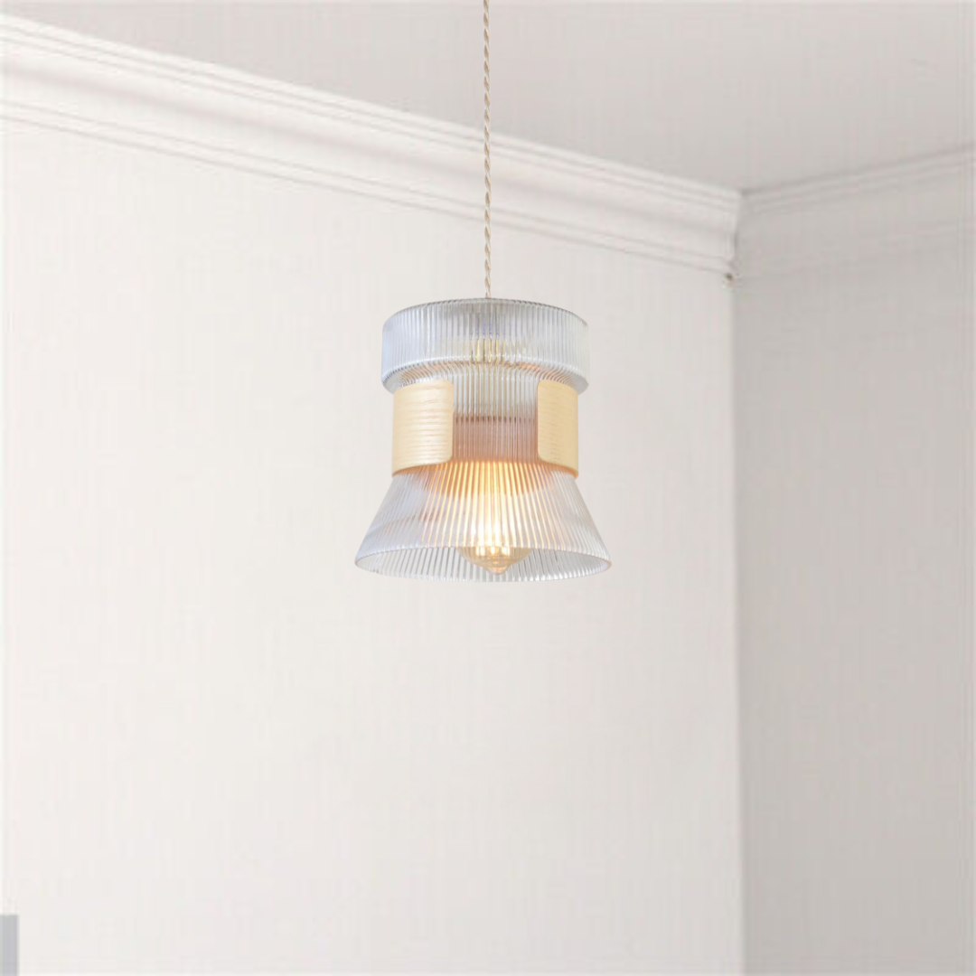 Adjustable Glass and Wood Pendant Light