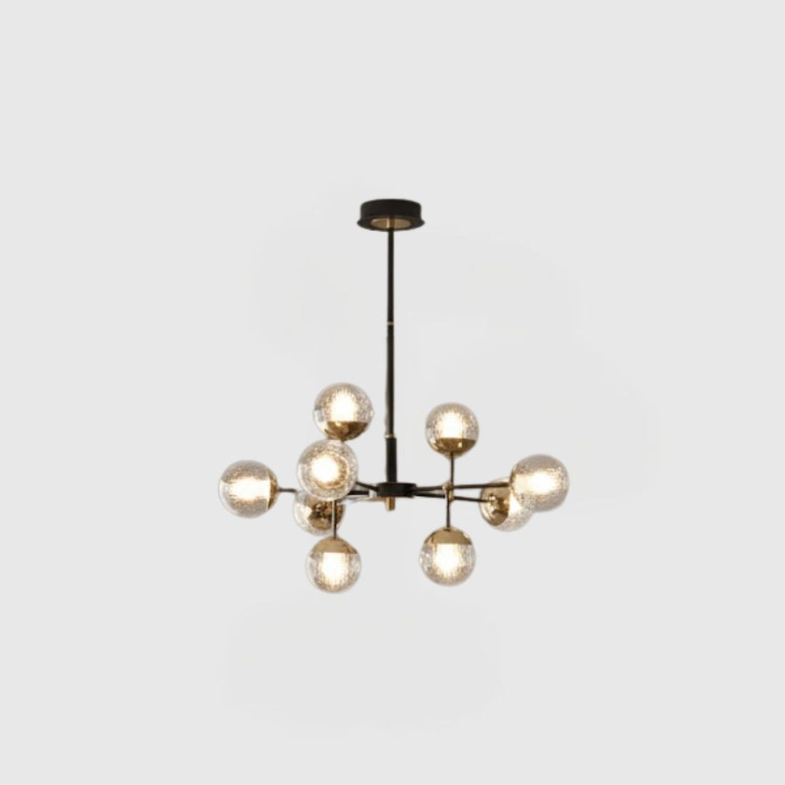 Modern Black & Gold Chandelier Pendant – Metal Frame with Glass Shades