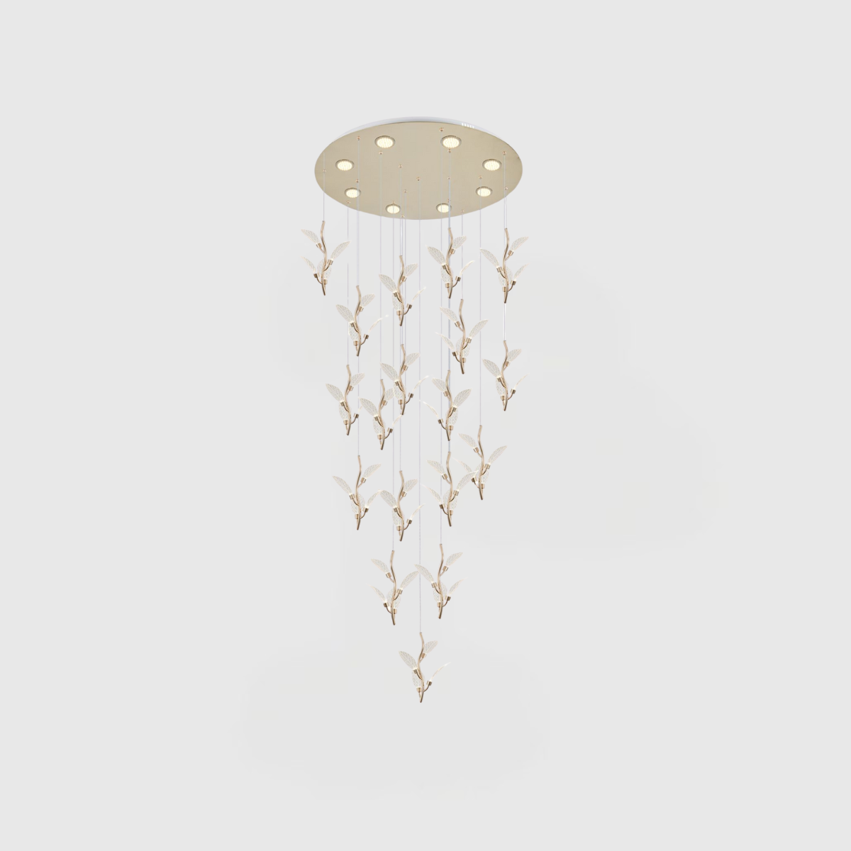 LED Gold Leaf Cluster Chandelier - Modern Multi-Light Ceiling Fixture for Staircase & Dining Room