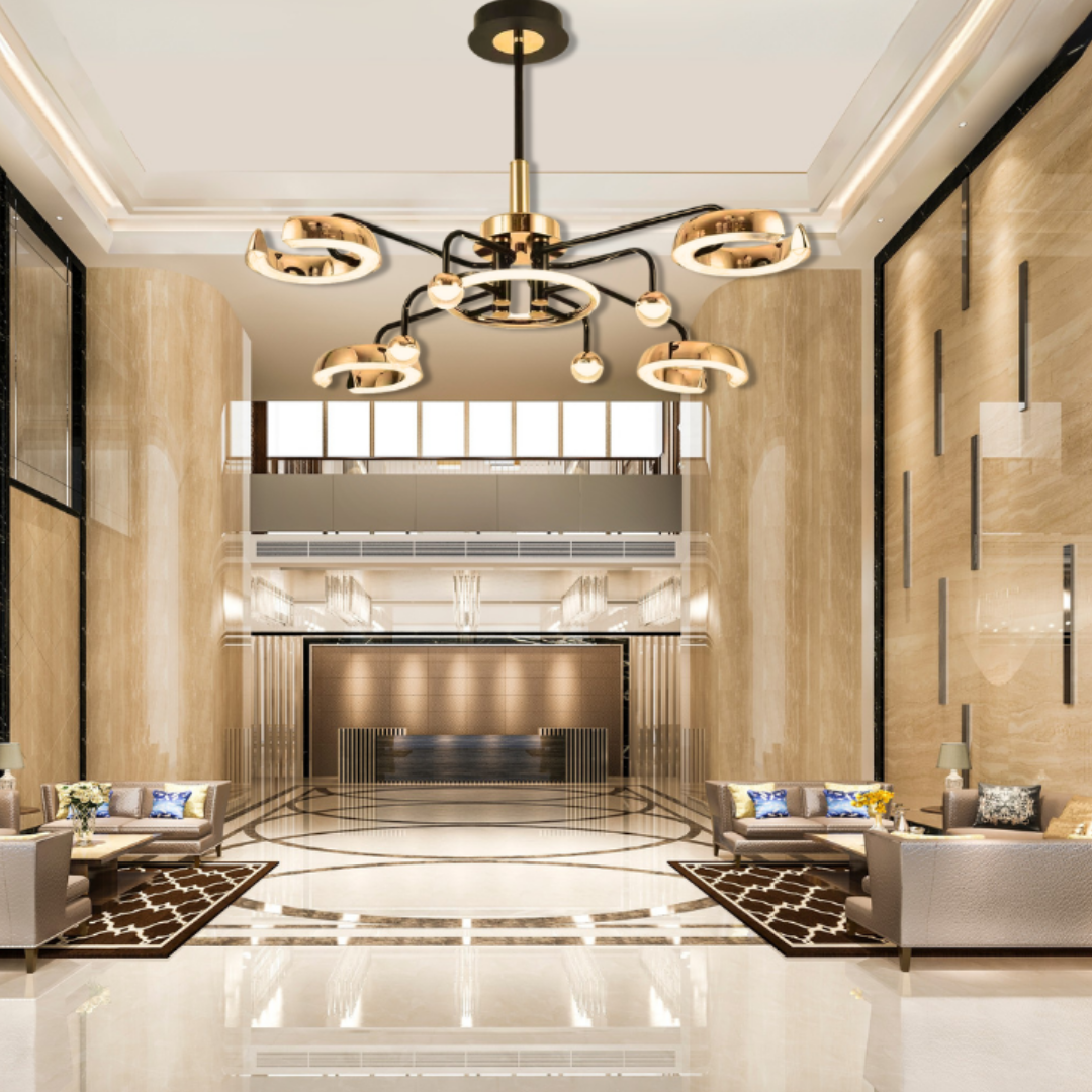Modern Golden & Black Linear Ceiling Chandelier