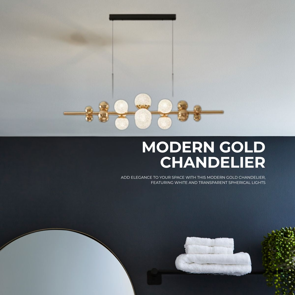 Modern Gold Chandelier with White & Transparent Spherical Lights