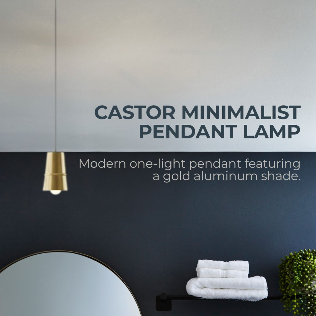 Castor One Light Pendant – Minimalist Gold Aluminum Shade with Matte White Interior