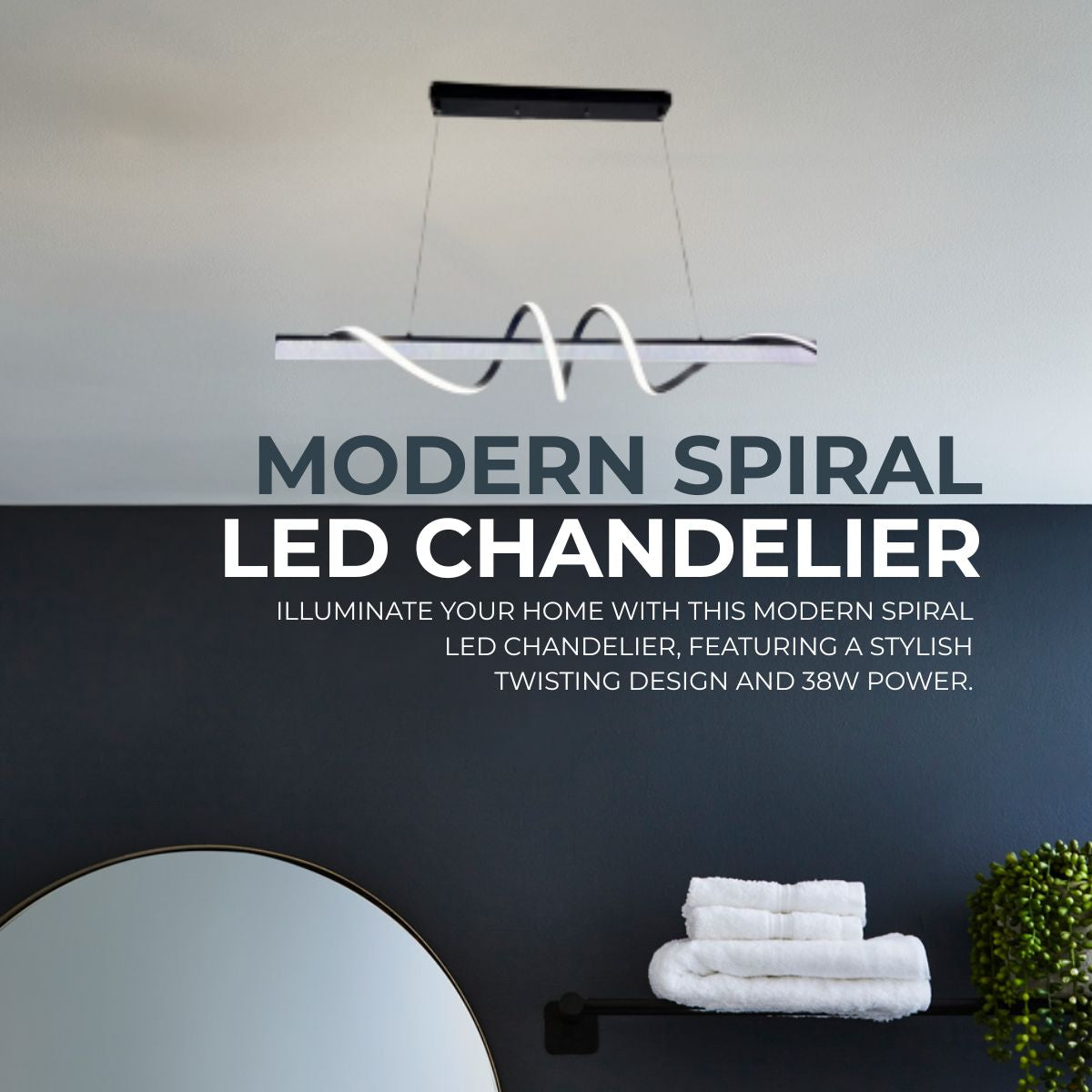 Modern Spiral LED Chandelier – 38W Dimmable Neutral White Lighting for Living & Dining Rooms