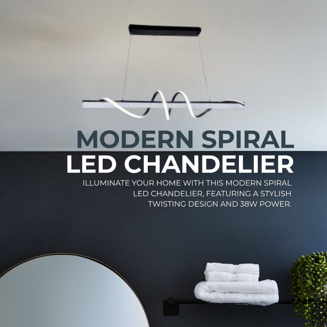 Modern Spiral LED Chandelier – 38W Dimmable Neutral White Lighting for Living & Dining Rooms