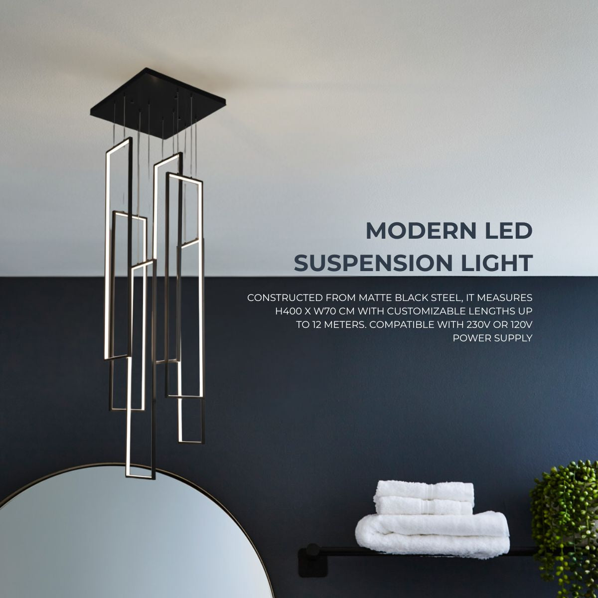 Modern LED Suspension Light – Cascade Miré Style, Matte Black Steel