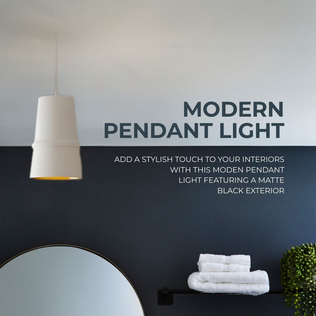 White Pendant Light with Gold Interior – Modern Hanging Ceiling Lamp