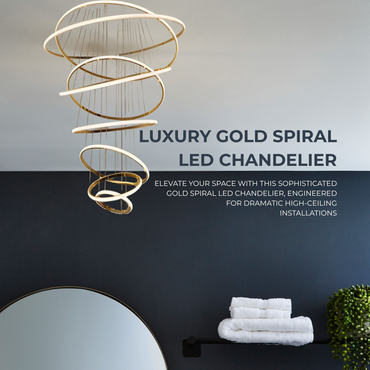 Luxury Gold Spiral LED Chandelier – Perfect for High Ceilings