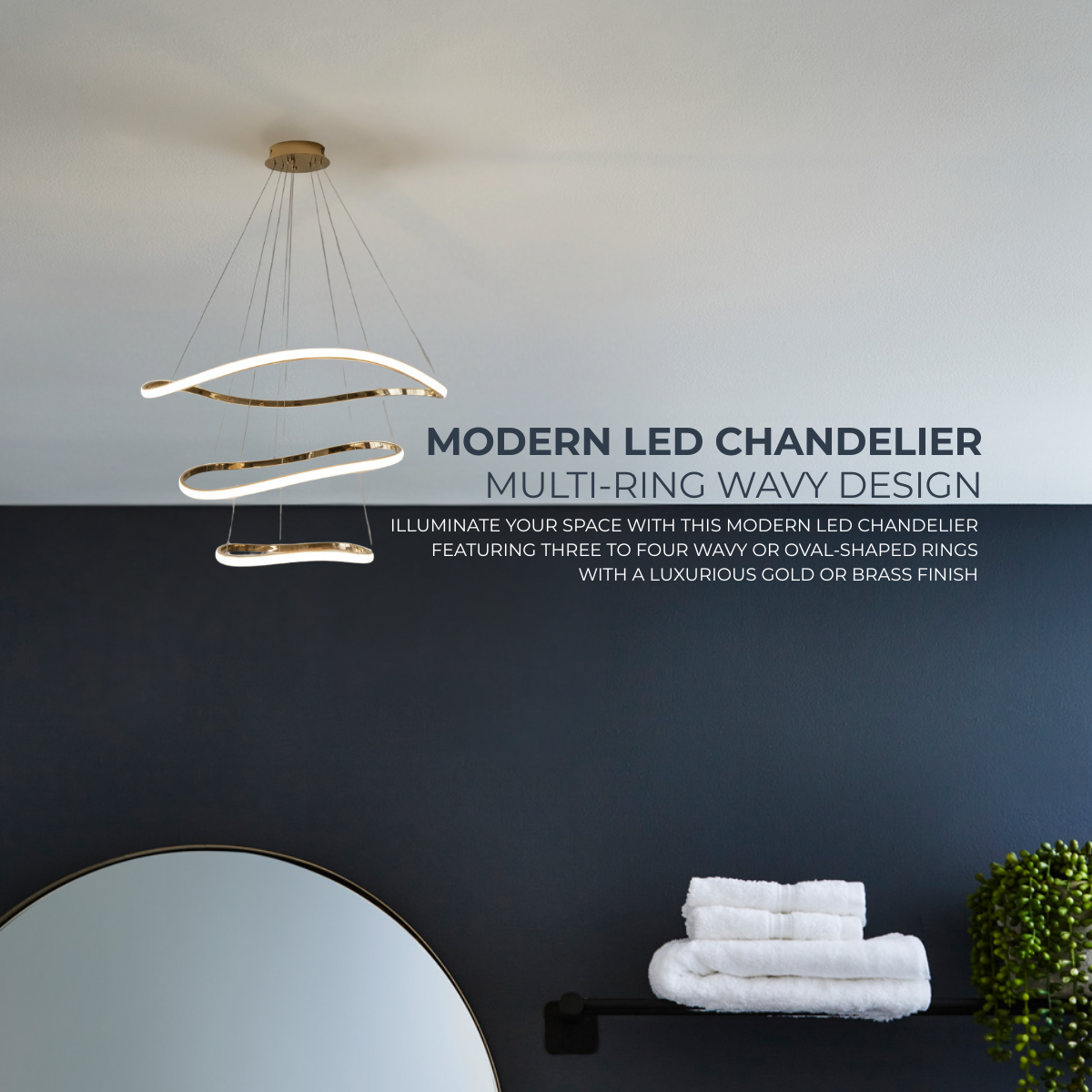 Modern LED Chandelier – Multi-Ring Wavy Design with Gold/Brass Finish