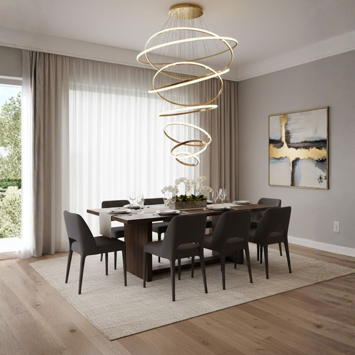 Luxury Gold Spiral LED Chandelier – Perfect for High Ceilings
