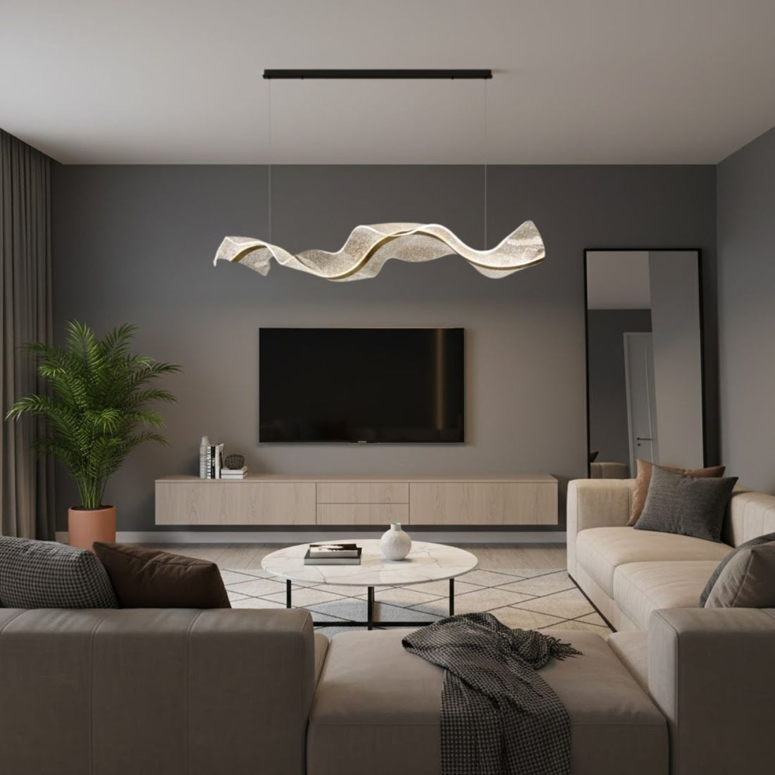 Stello Wave Chandelier – Modern Aluminum & Acrylic LED Light with Adjustable Height