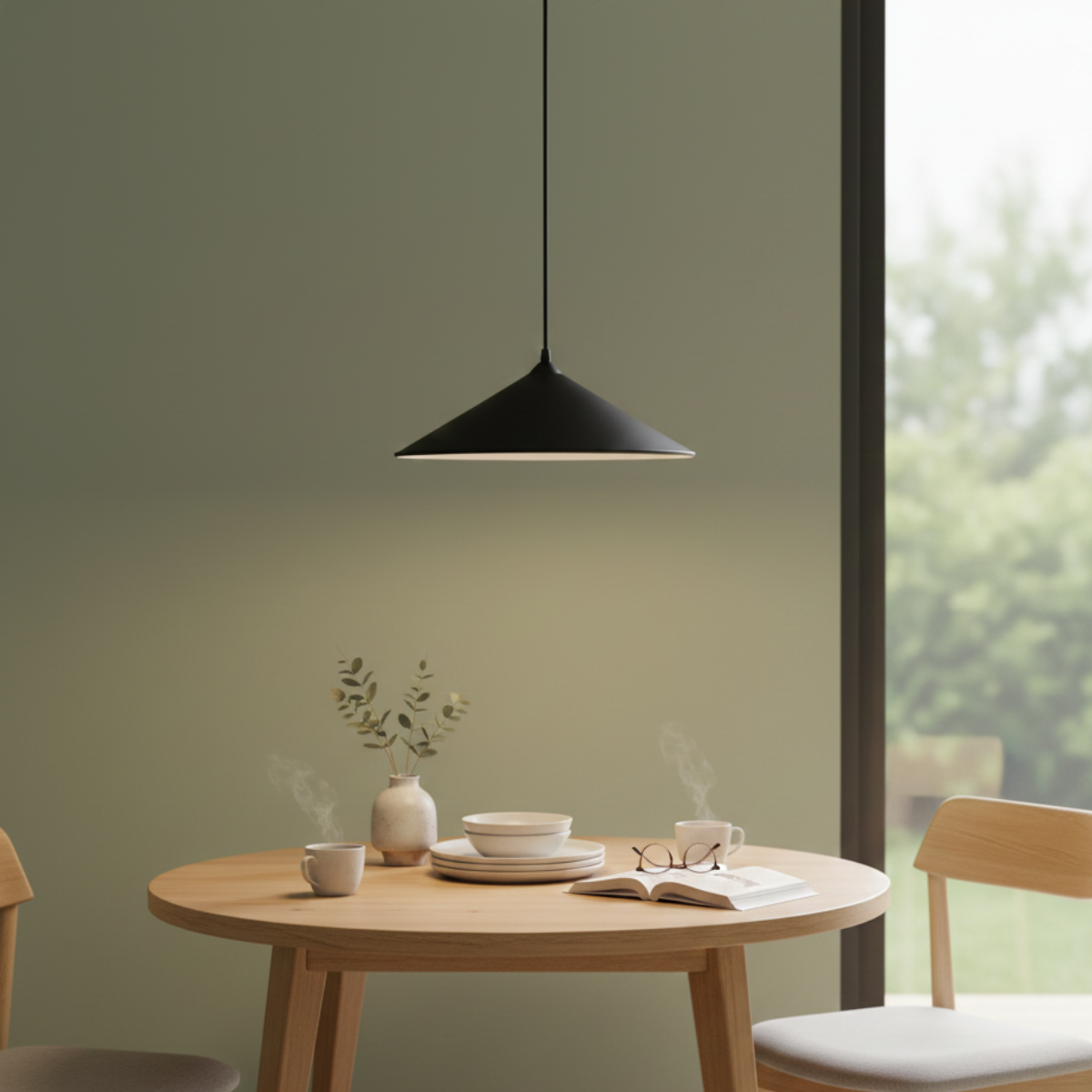 Modern Black Cone Pendant Lamp – Textured Metal Hanging Light for Dining & Kitchen