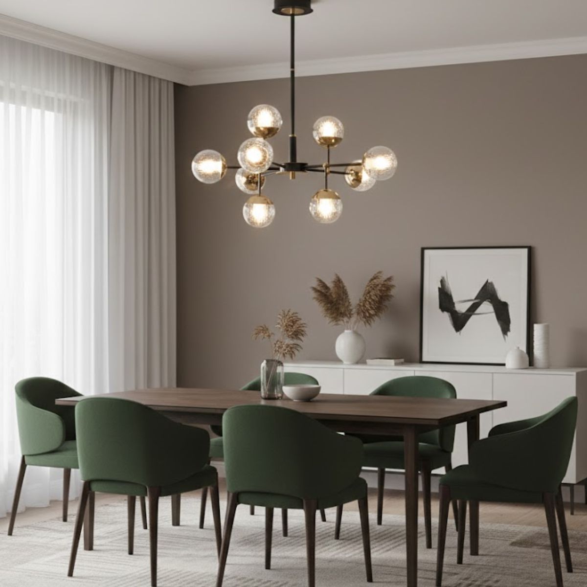 Modern Black & Gold Chandelier Pendant – Metal Frame with Glass Shades