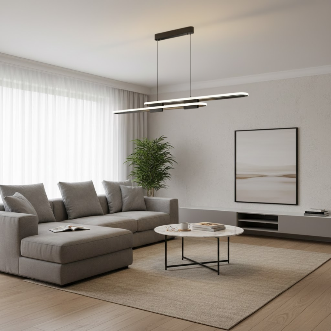 Sleek Linear LED Suspension Light – Remote-Controlled Spotlight Pendant