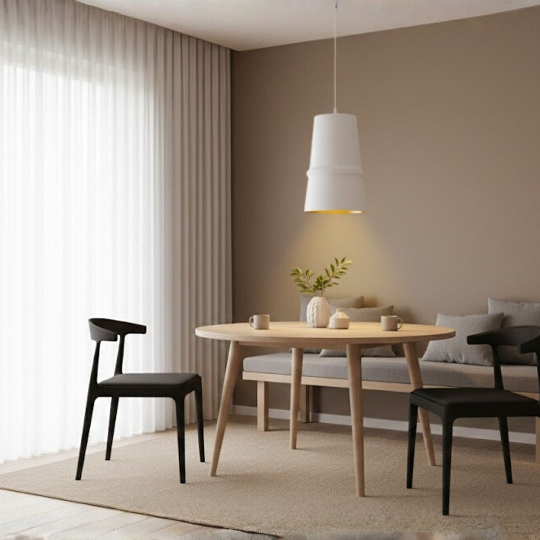 White Pendant Light with Gold Interior – Modern Hanging Ceiling Lamp