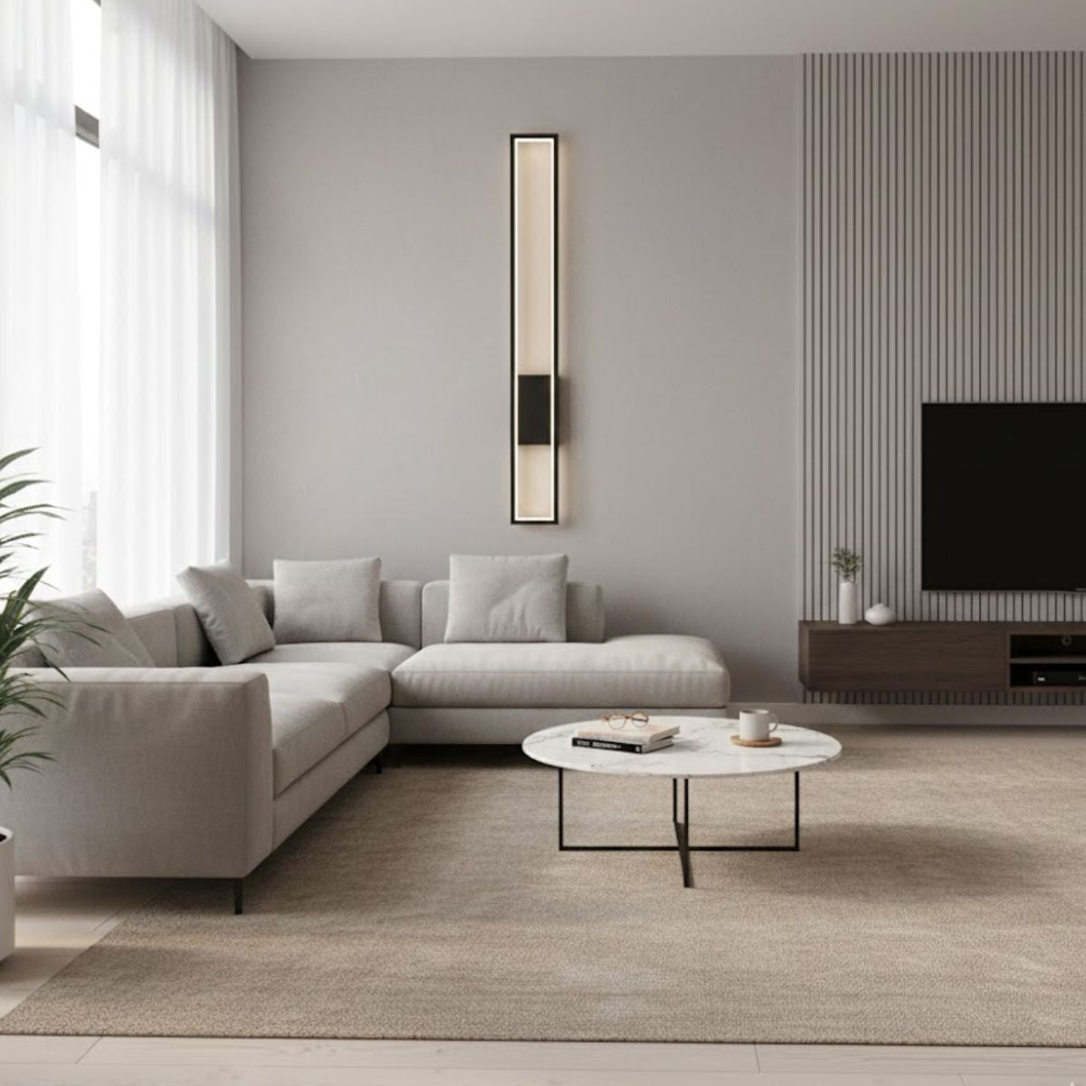 Modern LED Rectangular Wall Mirrors with Black Frame & Matching Floor Lamps