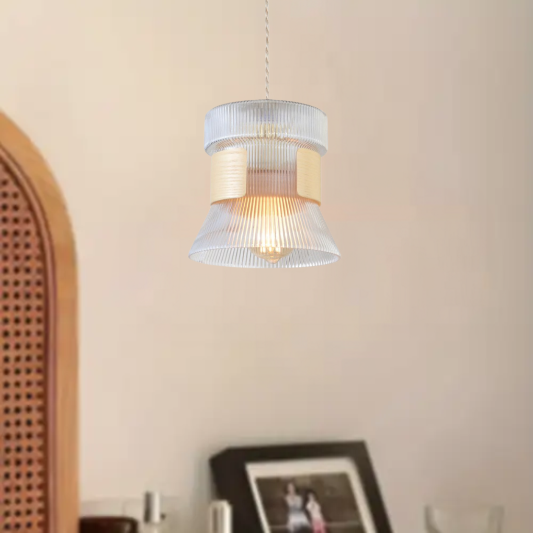Adjustable Glass and Wood Pendant Light