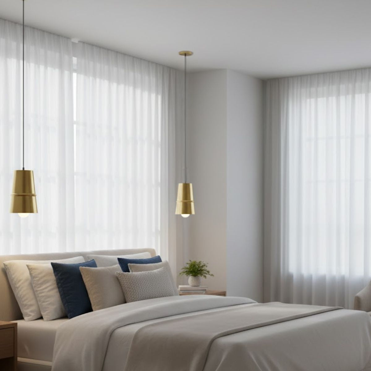 Castor One Light Pendant – Minimalist Gold Aluminum Shade with Matte White Interior