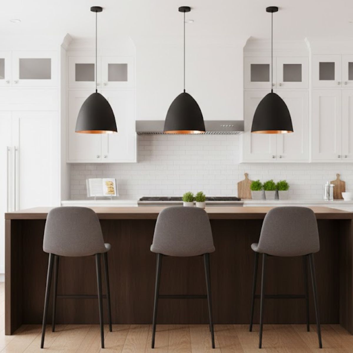 Modern Bullet/ Cone Pendant Light – Matte Black Exterior with Copper/Gold Interior