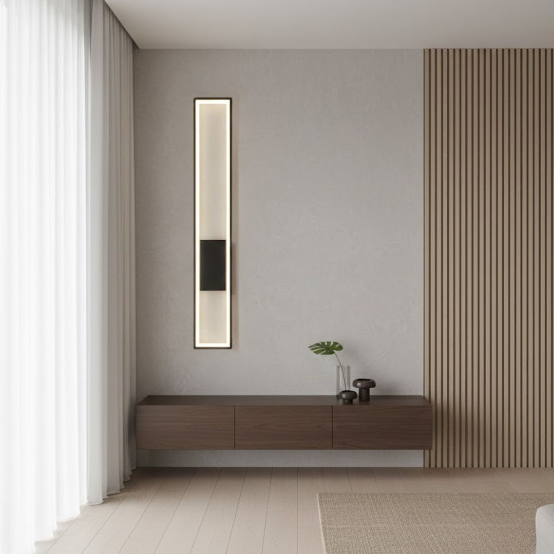 Modern LED Rectangular Wall Mirrors with Black Frame & Matching Floor Lamps