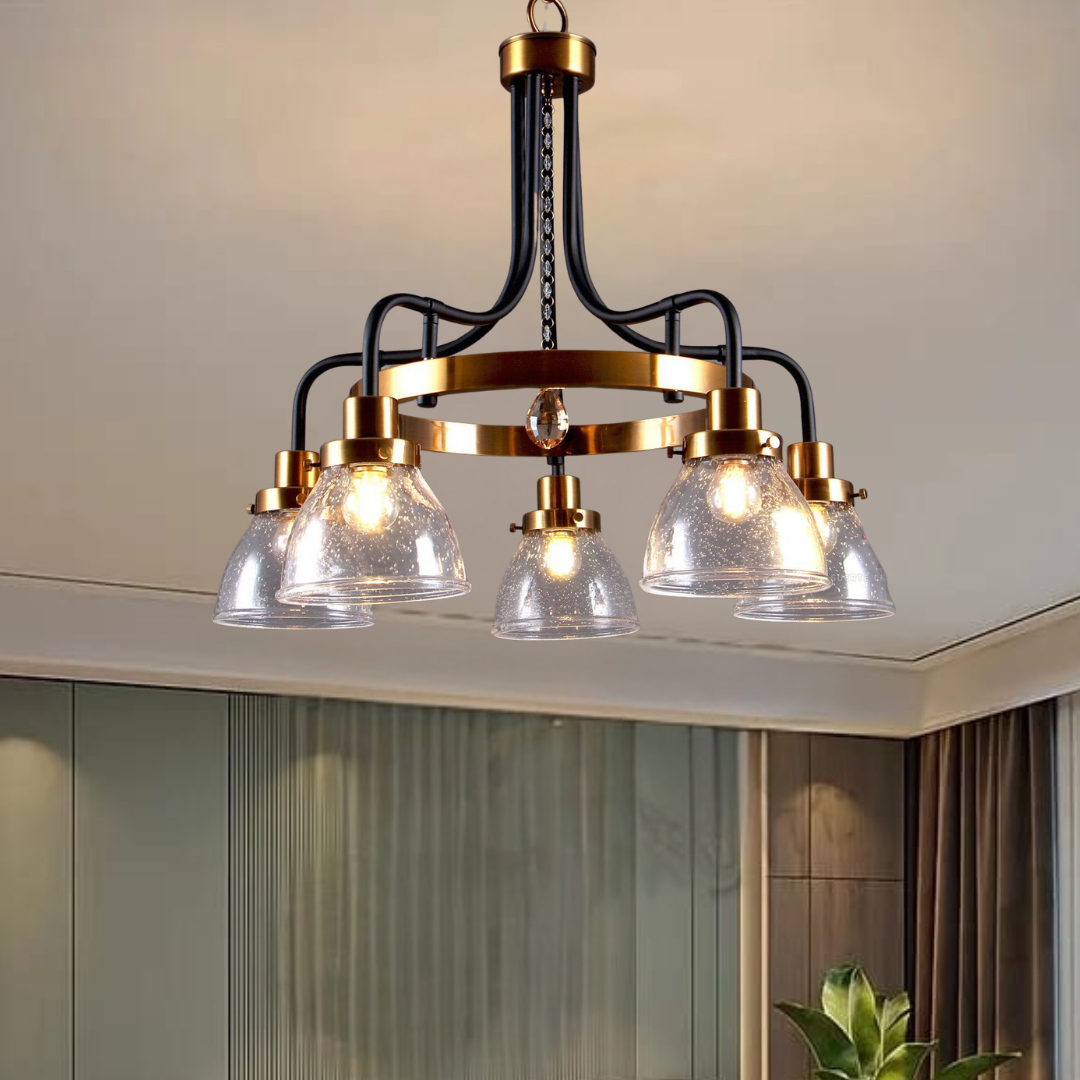 Vintage Metal and Glass Ceiling Chandelier