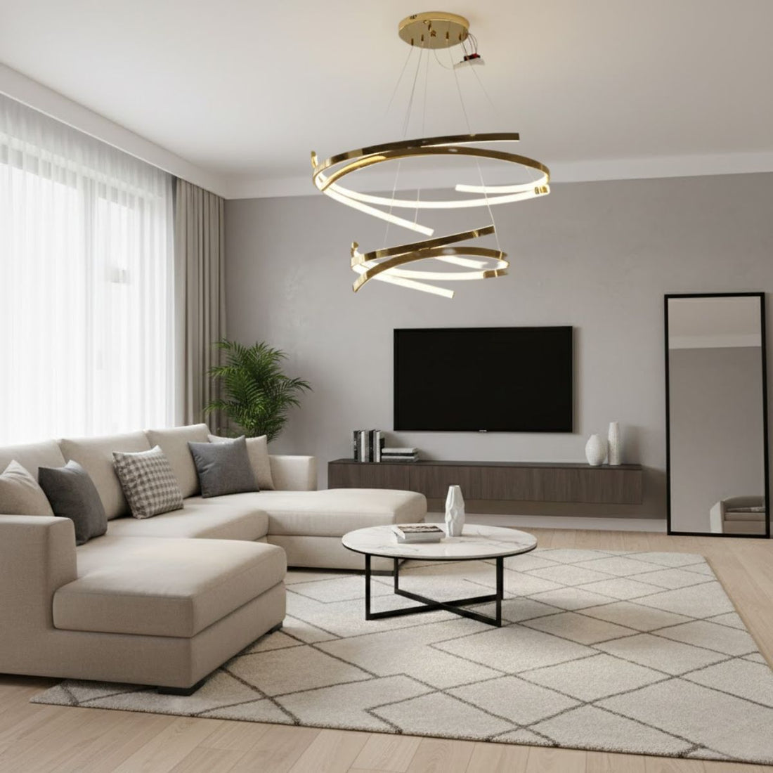 Modern Swirl LED Chandelier - Gold Finish