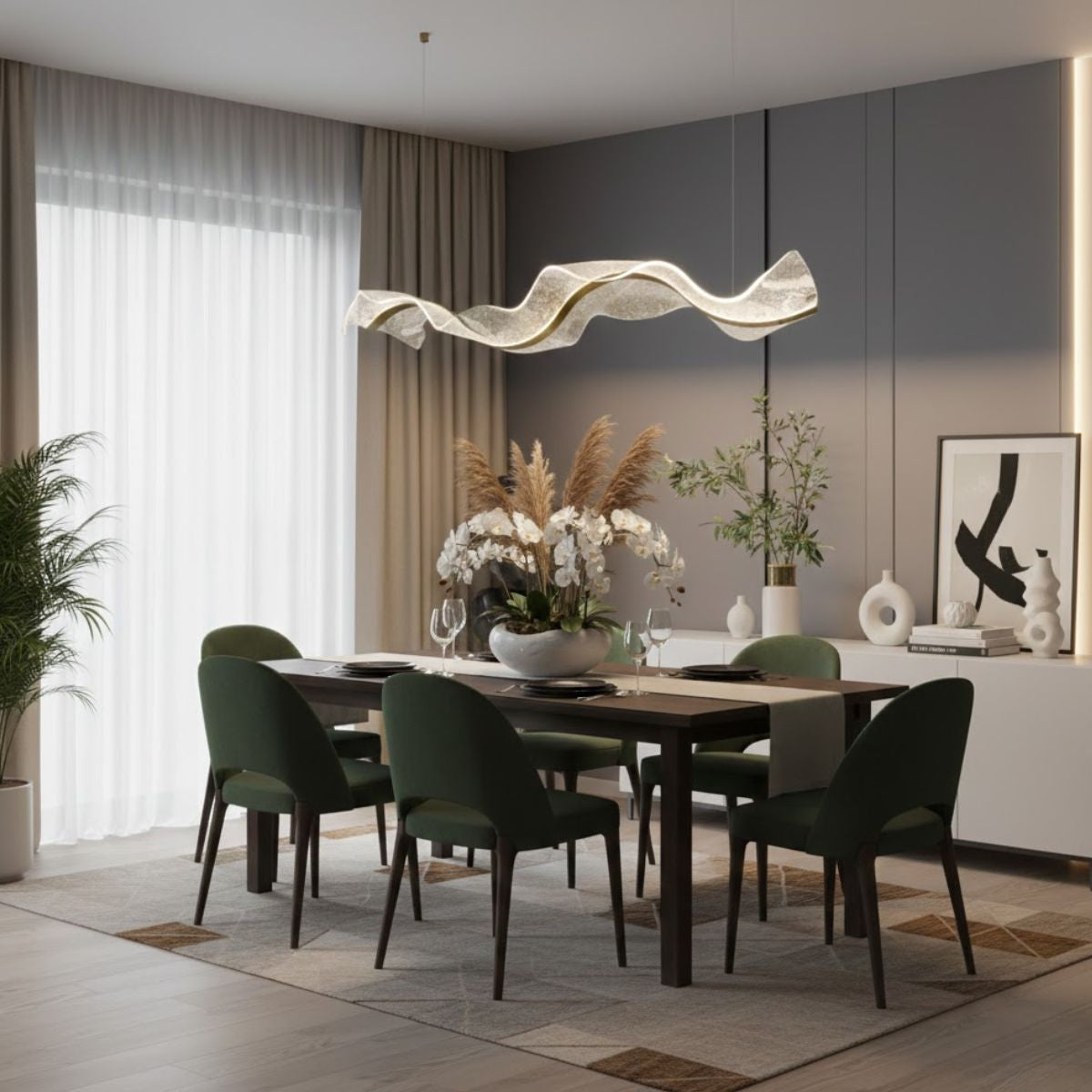 Stello Wave Chandelier – Modern Aluminum & Acrylic LED Light with Adjustable Height