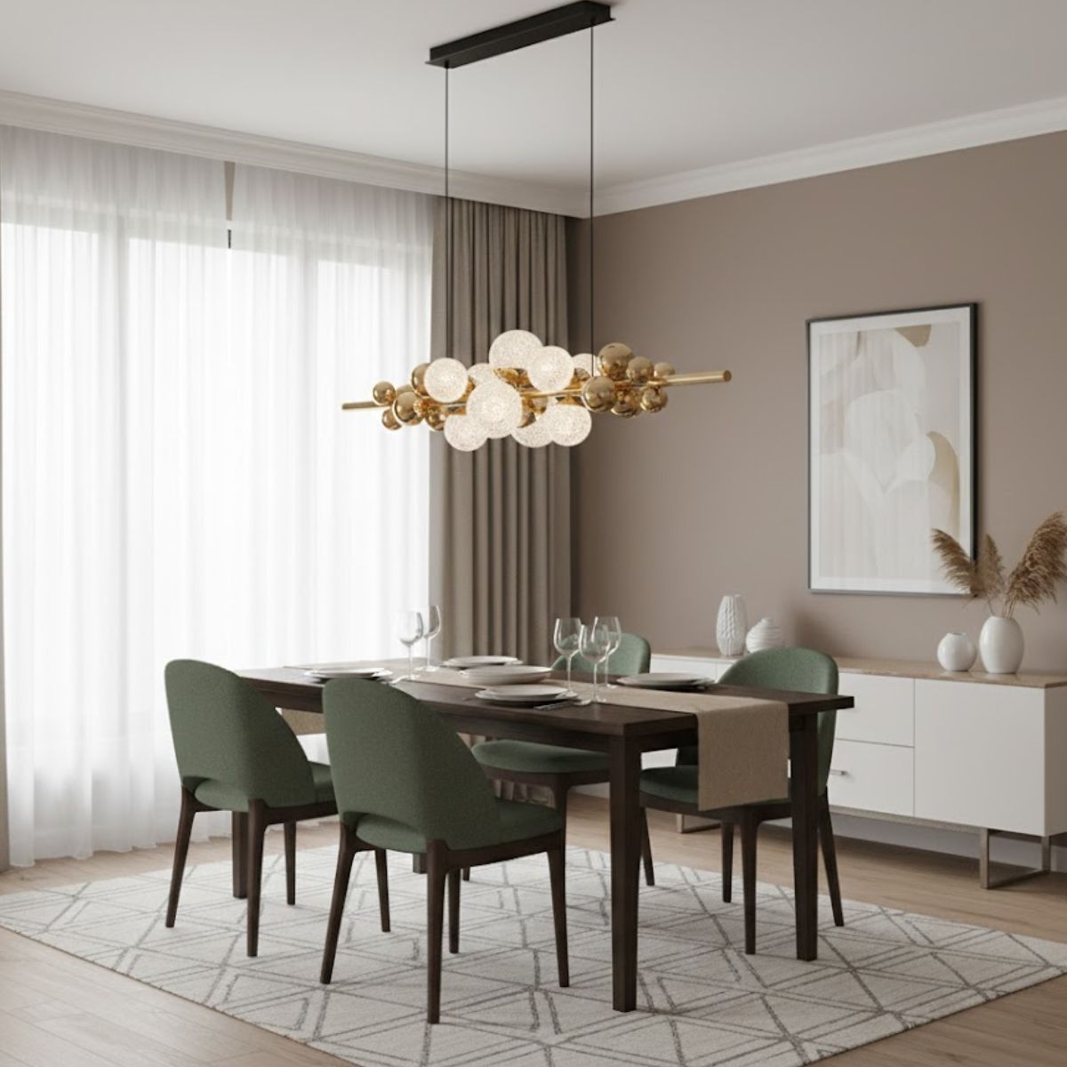 Modern Gold Chandelier with White & Transparent Spherical Lights