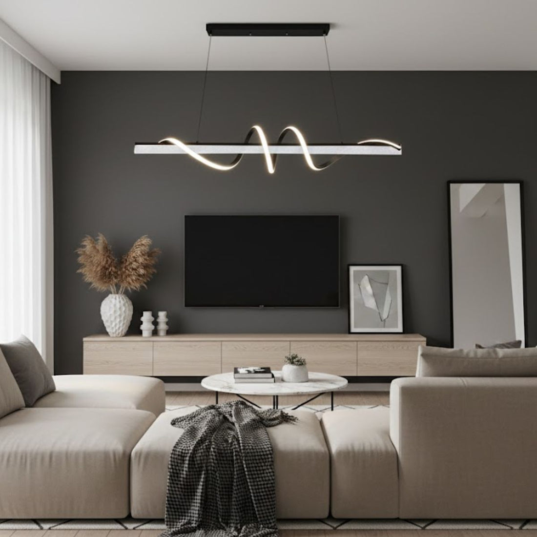 Modern Spiral LED Chandelier – 38W Dimmable Neutral White Lighting for Living & Dining Rooms