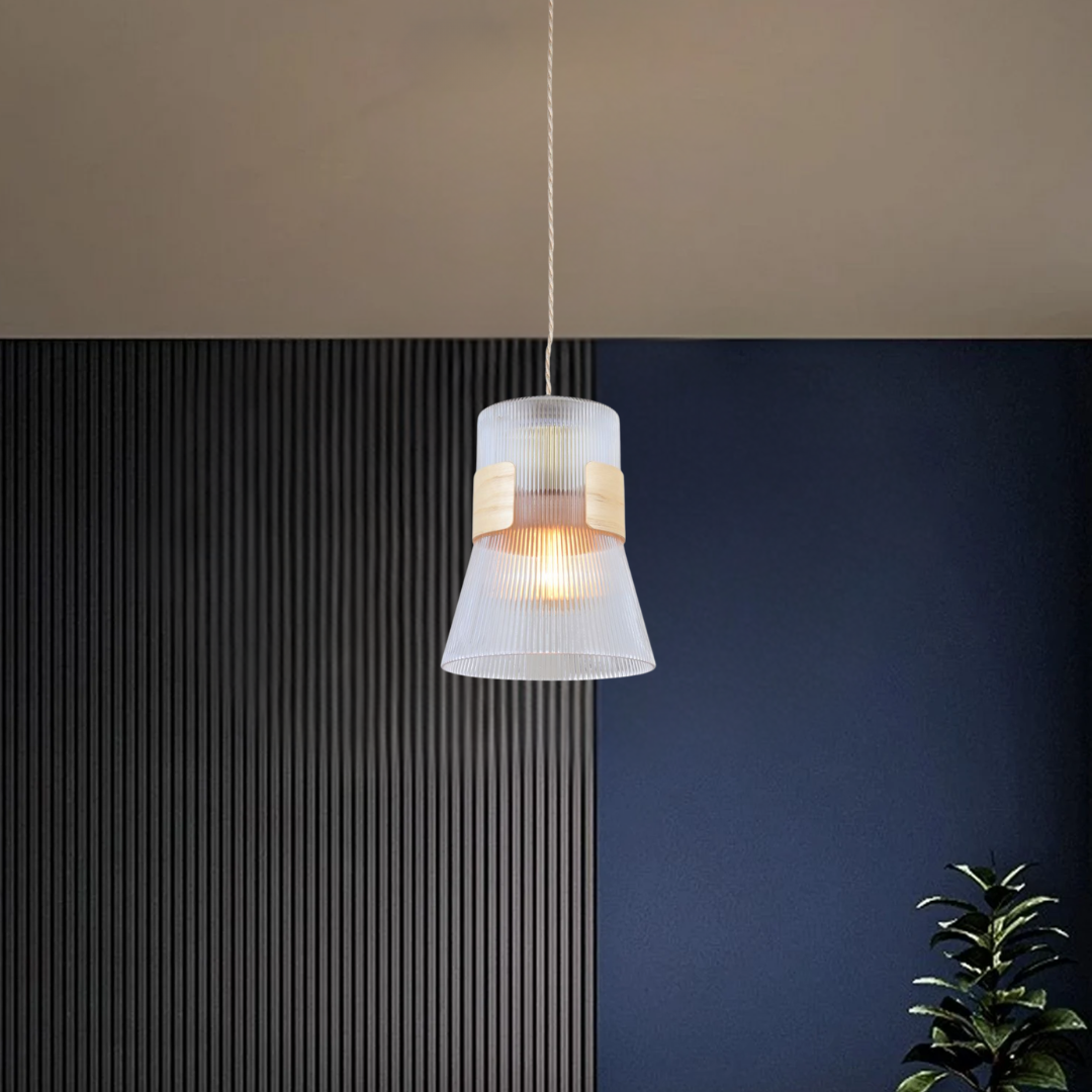 Glass Wood Adjustable Pendant Ceiling Light
