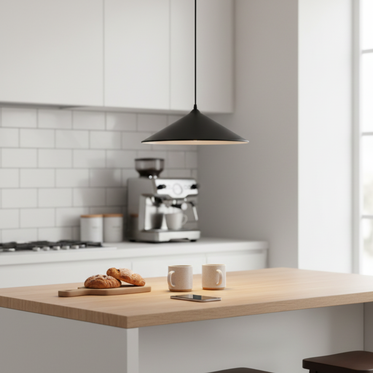 Modern Black Cone Pendant Lamp – Textured Metal Hanging Light for Dining & Kitchen