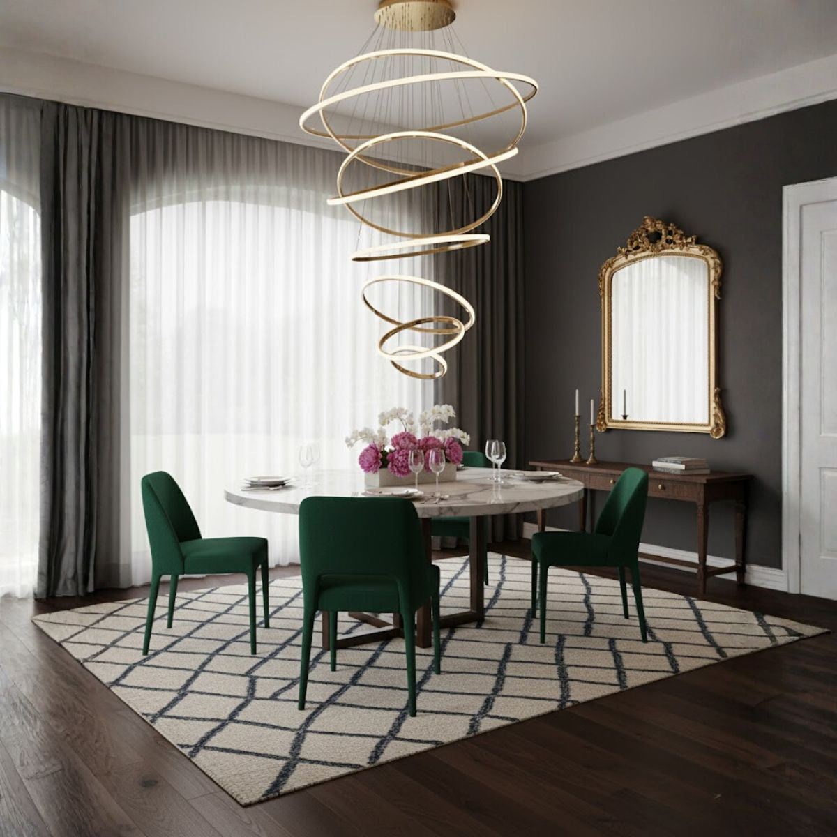 Luxury Gold Spiral LED Chandelier – Perfect for High Ceilings