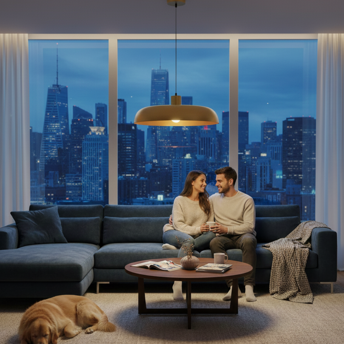 Matte Black & Copper Ceiling Light