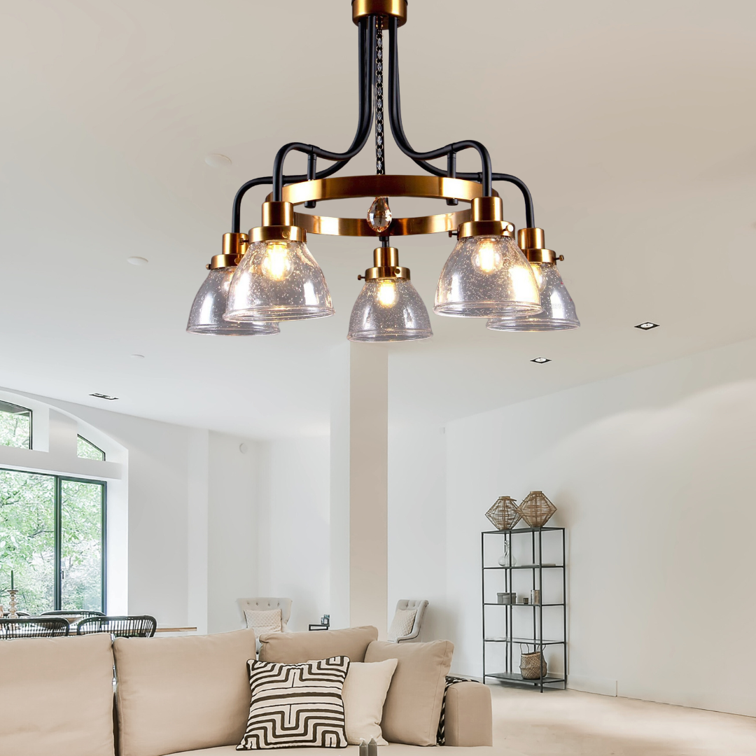 Vintage Metal and Glass Ceiling Chandelier