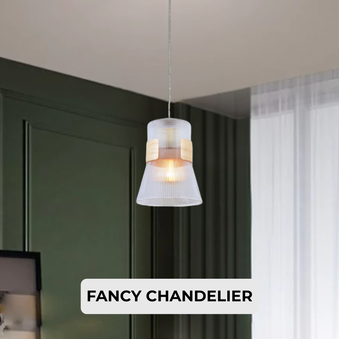 Glass Wood Adjustable Pendant Ceiling Light