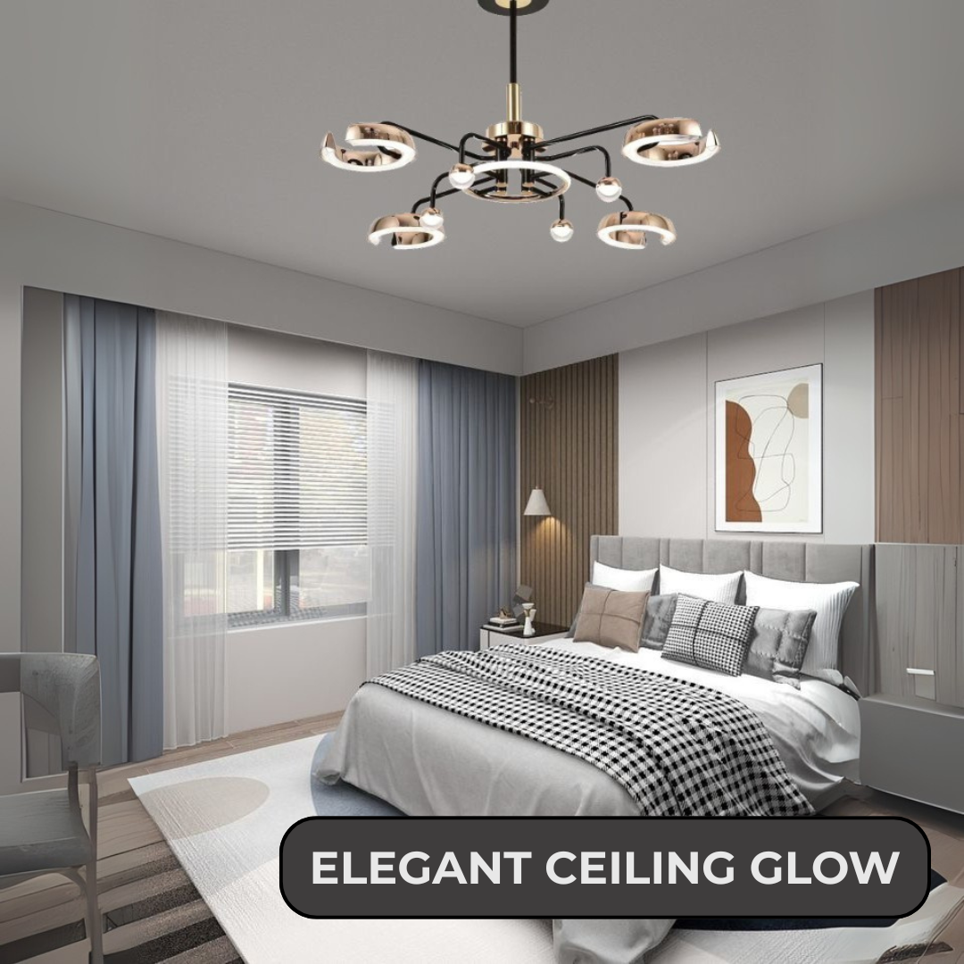 Modern Golden & Black Linear Ceiling Chandelier