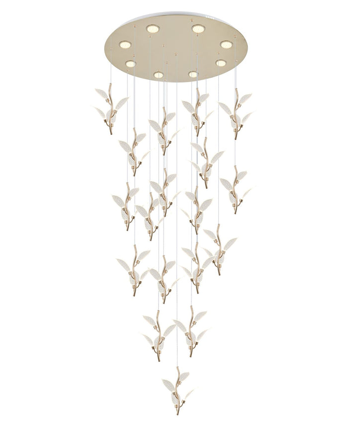 LED Gold Leaf Cluster Chandelier - Modern Multi-Light Ceiling Fixture for Staircase & Dining Room